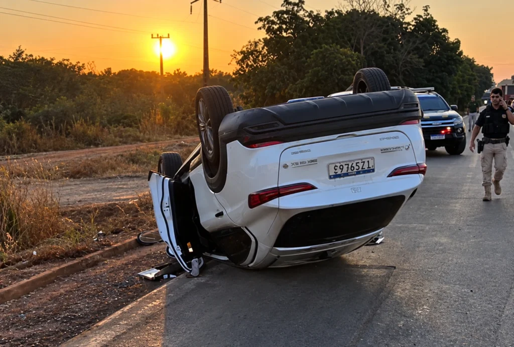 Fiat Fastback capota na BR-070 em Primavera do Leste e vítima recusa atendimento